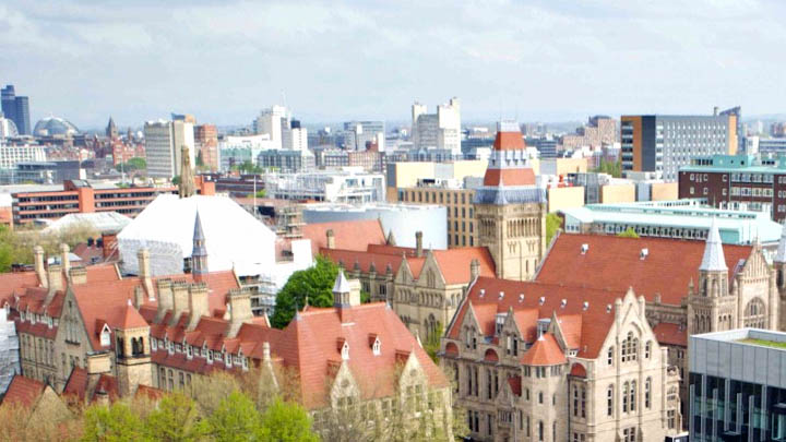 An aerial view of The University of Manchester.