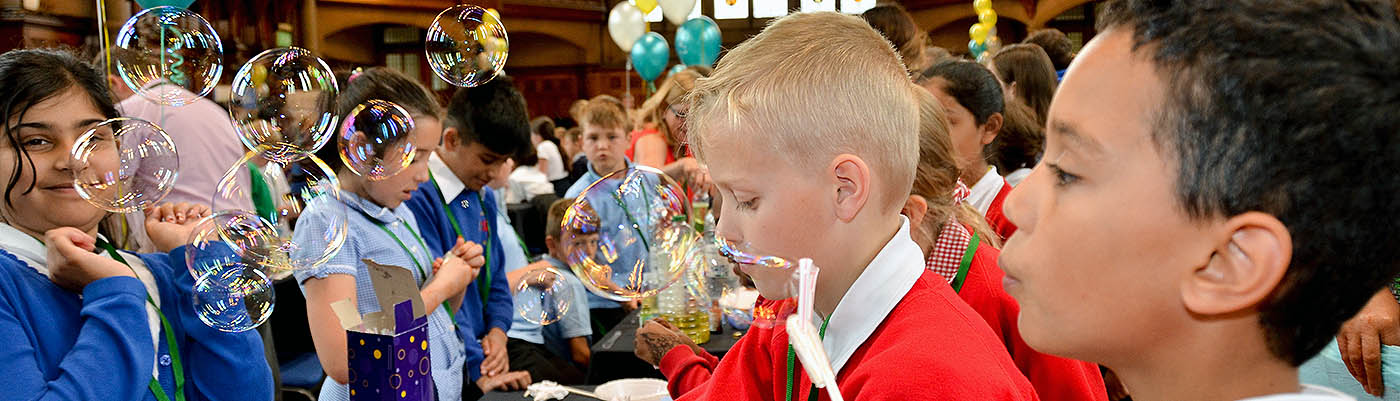 Children taking part in the Great Science Share at The University of Manchester.