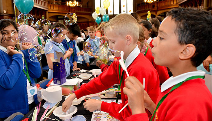 Children taking part in the Great Science Share at The University of Manchester.