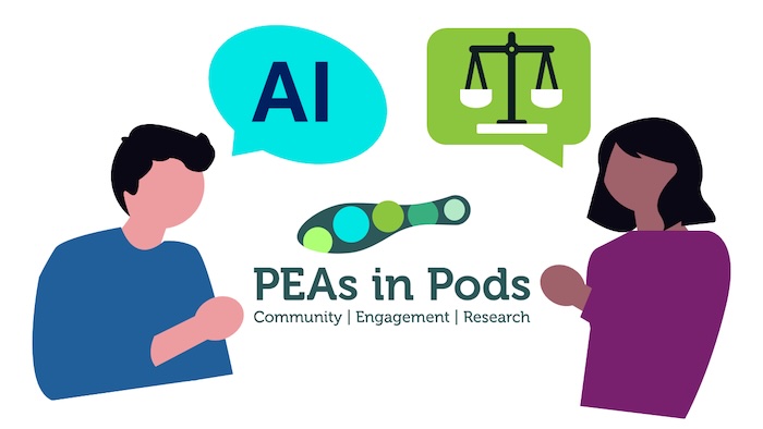 PEAs in Pods: Co-production of community-based engagement for data and AI research